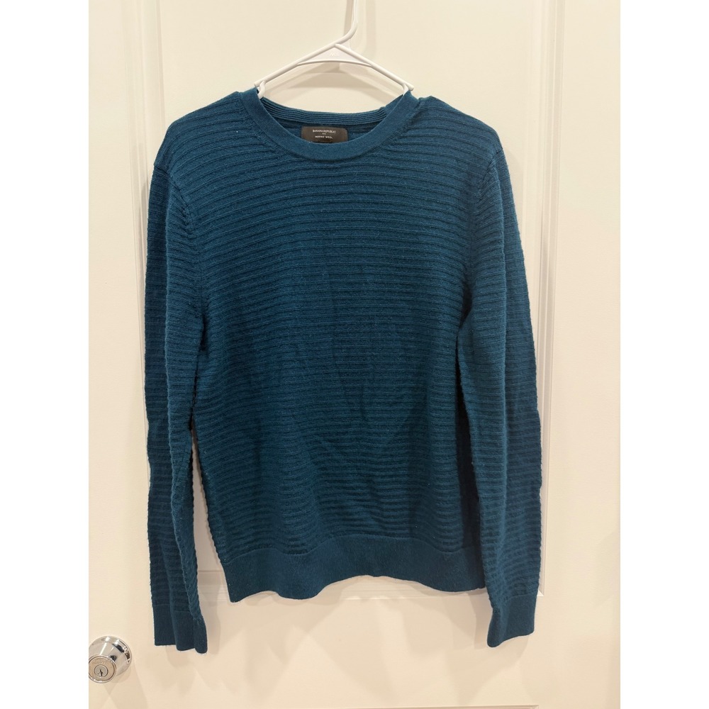 Banana Republic Teal Blue 100% Merino Wool Ribbed Crewneck Sweater Womens Medium